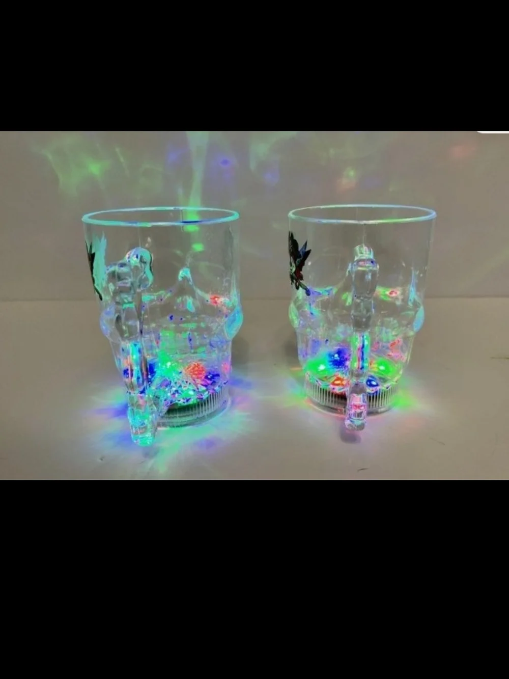 Disney Skull Glow Cup Pirate Mickey Light Up Pirates of the Caribbean SET OF 2